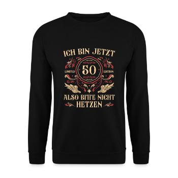 50er Papa 50 Jahre alt 50. Geburtstag Geschenk - Unisex Pullover - Schwarz - Vorne - Alina (178cm) & Michal (187cm)