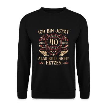 40er Papa 40 Jahre alt 40. Geburtstag Geschenk - Unisex Pullover - Schwarz - Vorne - Alina (178cm) & Michal (187cm)
