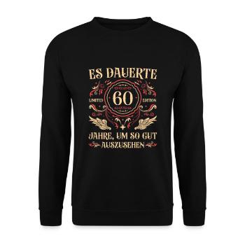 60 Jahre alt 60er 60. Geburtstag Geschenkidee - Unisex Pullover - Schwarz - Vorne - Alina (178cm) & Michal (187cm)
