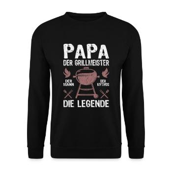 Grillmeister Papa Grillen Grillfan BBQ Vatertag - Unisex Pullover - Schwarz - Vorne - Alina (178cm) & Michal (187cm)