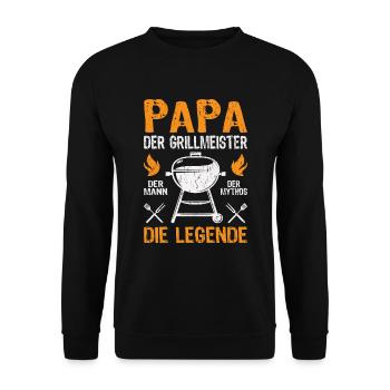 Grillmeister Papa Grillen Grillfan BBQ Vatertag - Unisex Pullover - Schwarz - Vorne - Alina (178cm) & Michal (187cm)