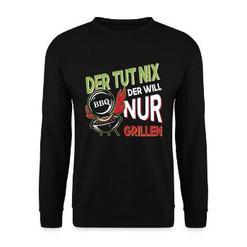 Der Tut Nix Der Will Nur Grillen - Grillfan BBQ - Unisex Pullover - Schwarz - Vorne - Alina (178cm) & Michal (187cm)