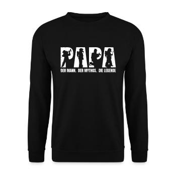 Papa. Mann. Mythos. Legende Vater Feuerwehr - Unisex Pullover - Schwarz - Vorne - Alina (178cm) & Michal (187cm)