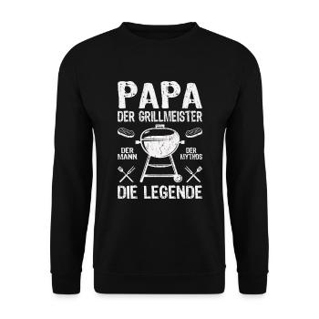 Grillmeister Papa Grillen Grillfan BBQ Vatertag - Unisex Pullover - Schwarz - Vorne - Alina (178cm) & Michal (187cm)