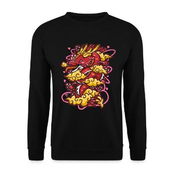 Liebender Drache Kawaii Anime Drachen Design - Unisex Pullover - Schwarz - Vorne - Alina (178cm) & Michal (187cm)