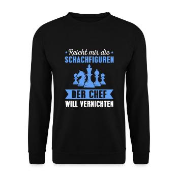 Schach Reicht mir die Figuren Schachspieler - Unisex Pullover - Schwarz - Vorne - Alina (178cm) & Michal (187cm)