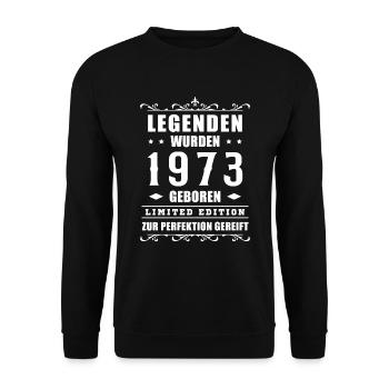 1973 Jahrgang 50. Geburtstag Geschenkidee - Unisex Pullover - Schwarz - Vorne - Alina (178cm) & Michal (187cm)