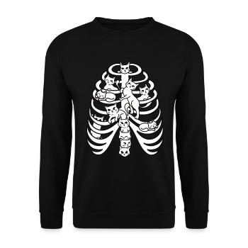 Katzen Halloween Skelett Kostüm Katze Knochen - Unisex Pullover - Schwarz - Vorne - Alina (178cm) & Michal (187cm)