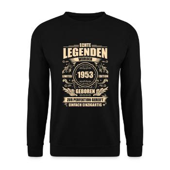 1953 Jahrgang 70 Jahre 70. Geburtstag Geschenk - Unisex Pullover - Schwarz - Vorne - Alina (178cm) & Michal (187cm)