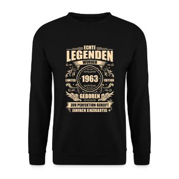 1963 Jahrgang 60 Jahre 60. Geburtstag Geschenk - Unisex Pullover - Schwarz - Vorne - Alina (178cm) & Michal (187cm)