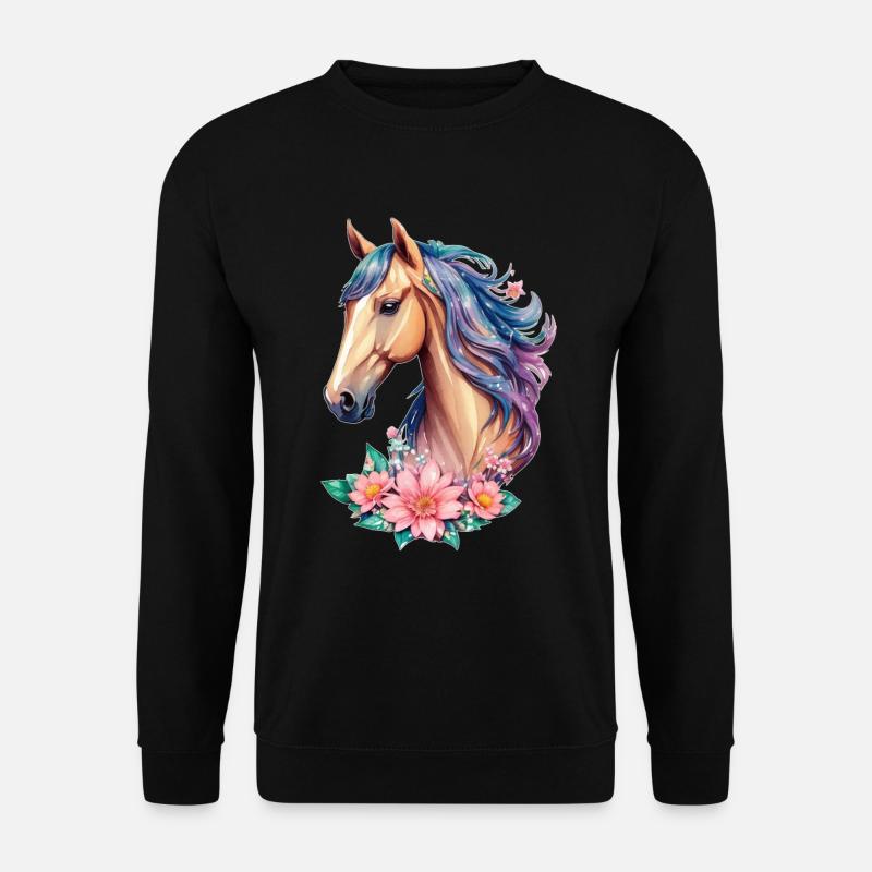 Blumen Pferd für Mädchen in Pastell Farbtönen - Unisex Pullover - Schwarz