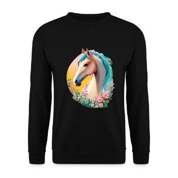 Flower Horse Art with Cute Pony Horse Animal - Unisex Sweatshirt - black - Front - Alina (178cm) & Michal (187cm)