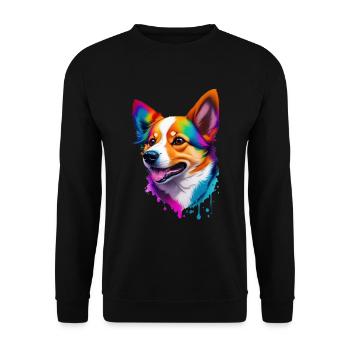 Corgi Farbenfroher Hund Regenbogen Hunderasse - Unisex Pullover - Schwarz - Vorne - Alina (178cm) & Michal (187cm)