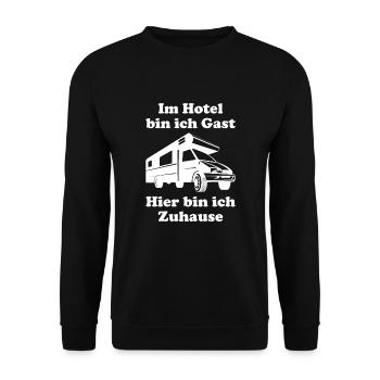 Lustiges Camping Motiv Design mit Spruch - Unisex Pullover - Schwarz - Vorne - Alina (178cm) & Michal (187cm)