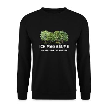 Ich mag Bäume die halten die Fresse - Sprüche - Unisex Pullover - Schwarz - Vorne - Alina (178cm) & Michal (187cm)