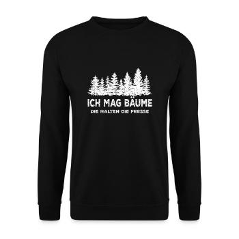 Ich mag Bäume die halten die Fresse - Sprüche - Unisex Pullover - Schwarz - Vorne - Alina (178cm) & Michal (187cm)