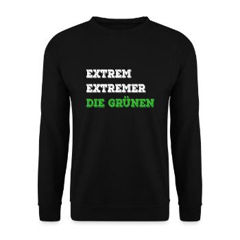 Statement Sprüche Extrem - Extremer - Die Grünen - Unisex Pullover - Schwarz - Vorne - Alina (178cm) & Michal (187cm)