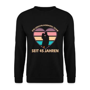 Herz mit Liebespaar - 45. Jahrestag der Beziehung - Unisex Pullover - Schwarz - Vorne - Alina (178cm) & Michal (187cm)