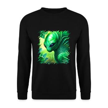Grüne Aliens, Aliens Und Ufos Im Wald, Weltraum - Unisex Pullover - Schwarz - Vorne - Alina (178cm) & Michal (187cm)