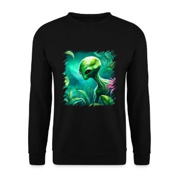 Des extraterrestres verts, des extraterrestres et des ovnis dans la forêt, l’espace - Sweat-shirt Unisexe - noir - Devant - Alina (178cm) & Michal (187cm)