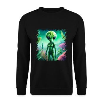 Des extraterrestres verts, des extraterrestres et des ovnis dans la forêt, l’espace - Sweat-shirt Unisexe - noir - Devant - Alina (178cm) & Michal (187cm)