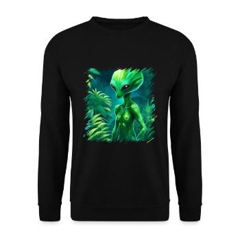 Des extraterrestres verts, des extraterrestres et des ovnis dans la forêt, l’espace - Sweat-shirt Unisexe - noir - Devant - Alina (178cm) & Michal (187cm)