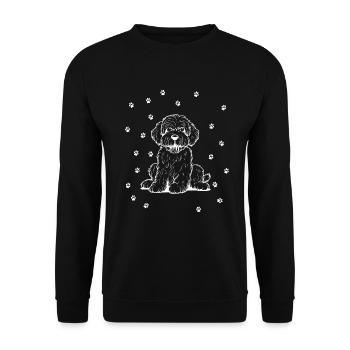 Portuguese Water Dog mit kleinen Pfoten - Unisex Pullover - Schwarz - Vorne - Alina (178cm) & Michal (187cm)