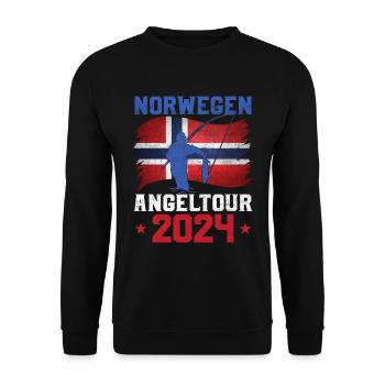Angeln Norwegen 2024 Angeltour - Unisex Pullover - Schwarz - Vorne - Alina (178cm) & Michal (187cm)