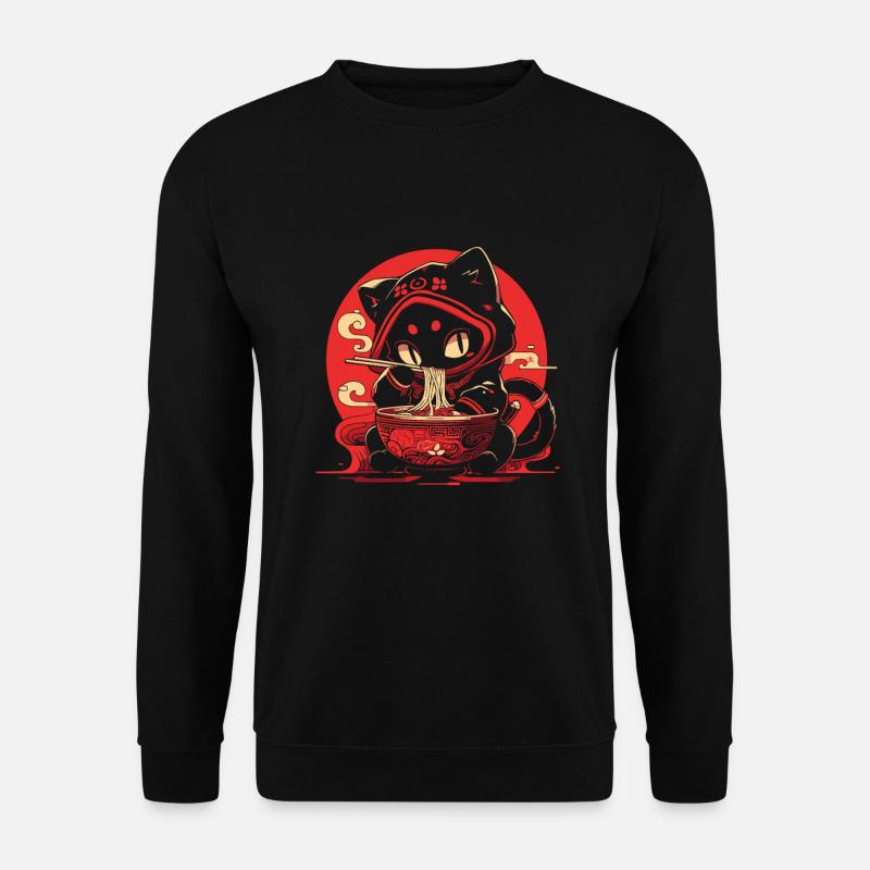 Niedliche Manga-Katze Isst Ramen | Geschenkidee - Unisex Pullover - Schwarz