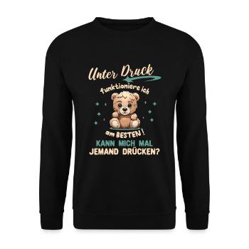 Lustige Kollegen Sprüche Teddybär Geschenkideen - Unisex Pullover - Schwarz - Vorne - Alina (178cm) & Michal (187cm)