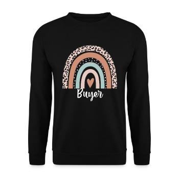 Käufer-Regenbogen-Leopard. Lustige Käufer-Wertschätzung - Unisex Pullover - Schwarz - Vorne - Alina (178cm) & Michal (187cm)
