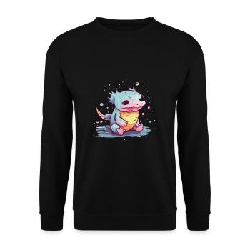 Süßer Anime -Stil Axolotl Kawaii - Unisex Pullover - Schwarz - Vorne - Alina (178cm) & Michal (187cm)