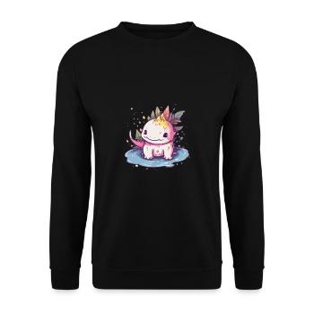 Süßer Anime -Stil Axolotl Kawaii - Unisex Pullover - Schwarz - Vorne - Alina (178cm) & Michal (187cm)