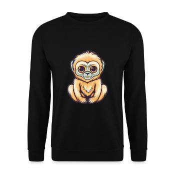 Süßer Anime -Stil Gibbon Kawaii - Unisex Pullover - Schwarz - Vorne - Alina (178cm) & Michal (187cm)