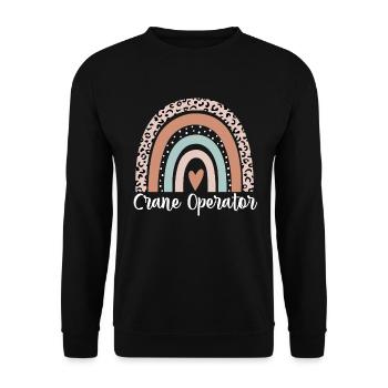Kranführer Regenbogen Leopard Lustiger Kran - Unisex Pullover - Schwarz - Vorne - Alina (178cm) & Michal (187cm)