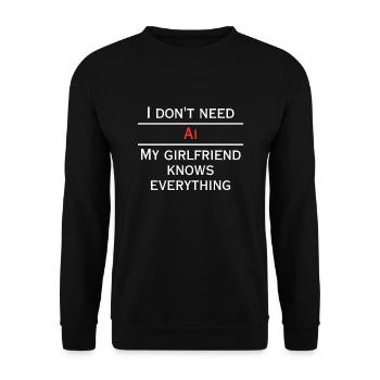 Brauch kein Ai, sie weiß alles - Unisex Pullover - Schwarz - Vorne - Alina (178cm) & Michal (187cm)