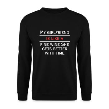 Freundin ist wie ein guter Wein wird besser - Unisex Pullover - Schwarz - Vorne - Alina (178cm) & Michal (187cm)