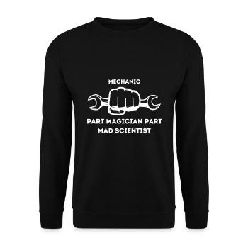 Mechaniker lustige Sprüche - Unisex Pullover - Schwarz - Vorne - Alina (178cm) & Michal (187cm)