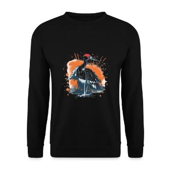 Süßer Anime -Stil Red Crowned Crane Kawaii - Unisex Pullover - Schwarz - Vorne - Alina (178cm) & Michal (187cm)