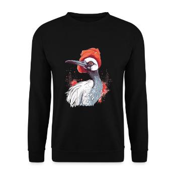 Süßer Anime -Stil Red Crowned Crane Kawaii - Unisex Pullover - Schwarz - Vorne - Alina (178cm) & Michal (187cm)