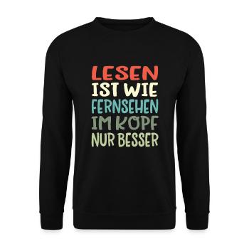 LESEN ist wie fernsehen - Unisex Pullover - Schwarz - Vorne - Alina (178cm) & Michal (187cm)