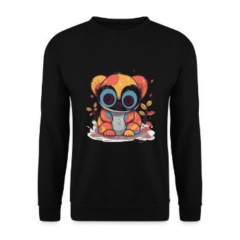 Netter Anime -Stil Langsam Loris Kawaii - Unisex Pullover - Schwarz - Vorne - Alina (178cm) & Michal (187cm)