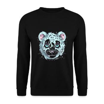 Netter Anime -Stil Schneeleopard Kawaii - Unisex Pullover - Schwarz - Vorne - Alina (178cm) & Michal (187cm)