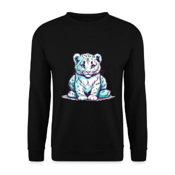 Cute Anime Style Snow Leopard Kawaii - Unisex Sweatshirt - black - Front - Alina (178cm) & Michal (187cm)