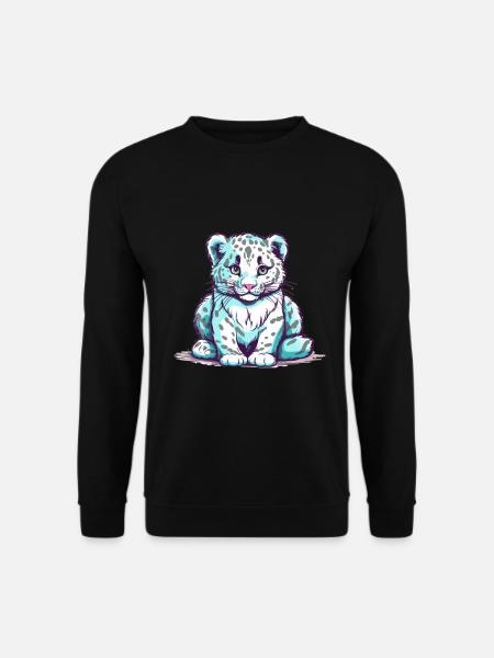 Netter Anime -Stil Schneeleopard Kawaii - Unisex Pullover - Schwarz