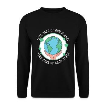 Take care of each other's planet - Unisex Sweatshirt - black - Front - Alina (178cm) & Michal (187cm)