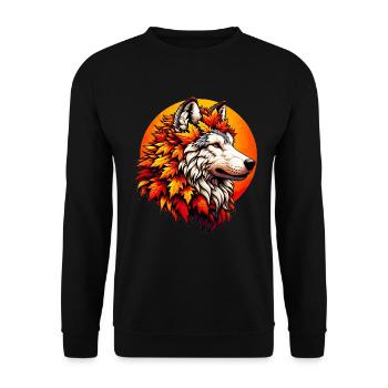 Wolf Mit Einer Mähne Aus Herbstblättern - Unisex Pullover - Schwarz - Vorne - Alina (178cm) & Michal (187cm)