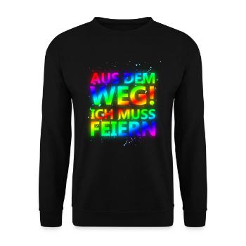 Aus dem Weg, ich muss feiern Sprüche, Party, Fun - Unisex Pullover - Schwarz - Vorne - Alina (178cm) & Michal (187cm)