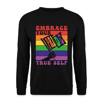 Embrace your true self Pride LGBTQ flag - Unisex Sweatshirt - black - Front - Alina (178cm) & Michal (187cm)