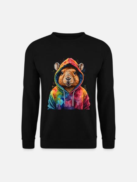 Capybara Hoodie Capy Colorful Animal Design Print - Unisex Sweatshirt - black
